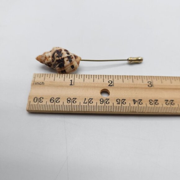 Natural Shell Lapel Pin With Gold-Tone Stick Pin - Picture 4 of 4